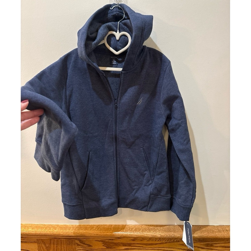 Boys size 8 Nautical navy blue heathered zip up sweatshirt hoodie. NWT.